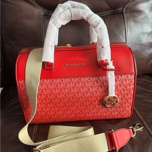 Michael Kors Red and Tan Satchel